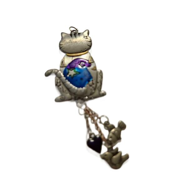 Vintage Articulated Cat Dangle Pendant with Charms by Ganz - Picture 9 of 10